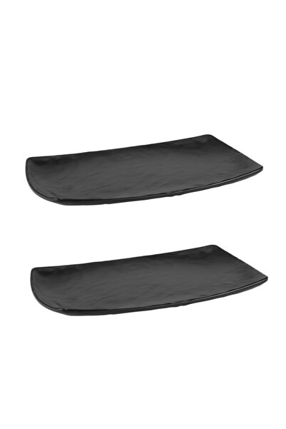Culinaro Set of 2 rectangular melamine plates Carre Matt Black 23.5x37xh2.8cm