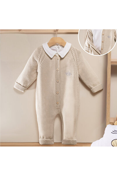 Generic ميني جنتل أفرول تريكو بيبي للبنات بتصميم قطعة واحدة مع أزرار - بيج