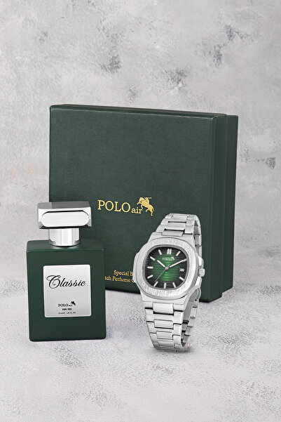 Polo Air Takvimli Erkek Kol Saati Ve 55ml Parfüm Hediyelik Kutusunda Set Gümü...
