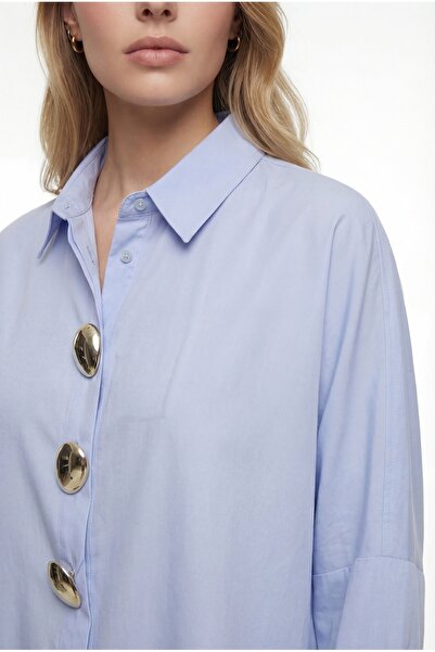 KENZA'A TRİKO Gold Düğme Aksesuarlı Oversize Gömlek