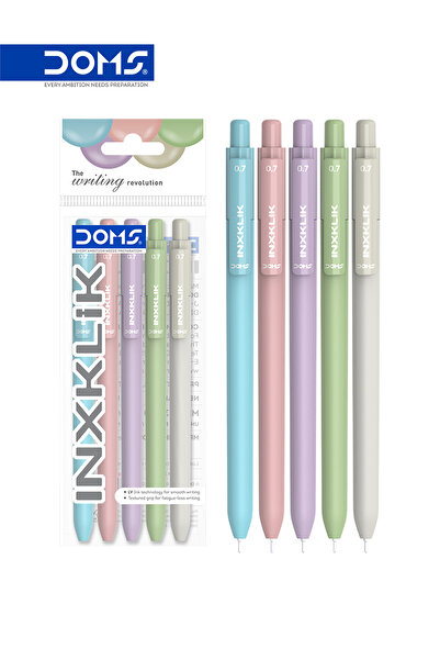 doms INXKLIK Ball Point Pen 0.7 mm Blue Ink Smooth Writing Pack of 5