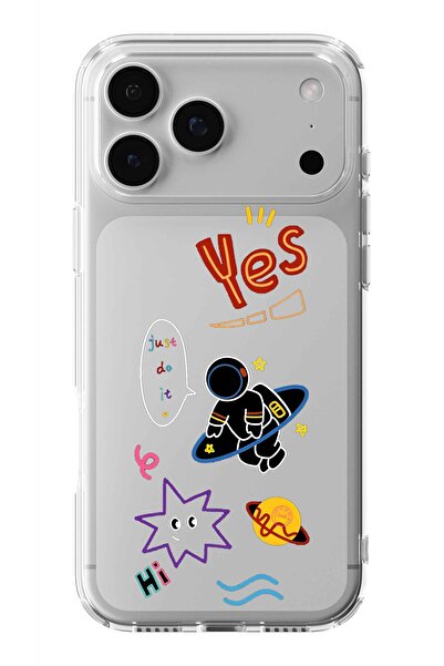 Multitronic حافظة شفافة مطبوعة بتصميم كولاج رائد الفضاء متوافقة مع هاتف iPhon...