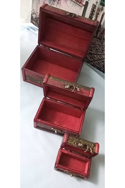 SAGA DEKORASYON & HEDİYELİK Ahşap Deri Sandık Kutusu (3 Boy)
