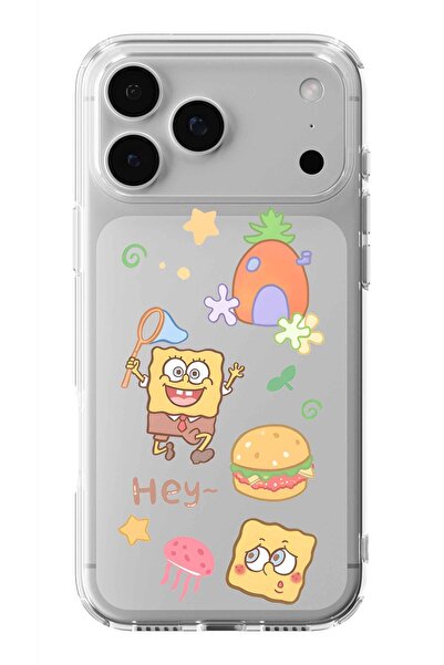 Multitronic حافظة شفافة مطبوعة بتصميم سبونج بوب كولاج متوافقة مع هاتف آيفون 1...