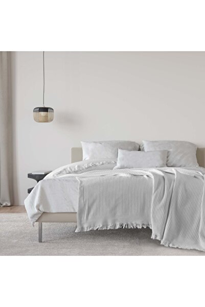 Bahar Tekstil Pled tricotat din bumbac 220x240 cm, Habitat Dove Ecru