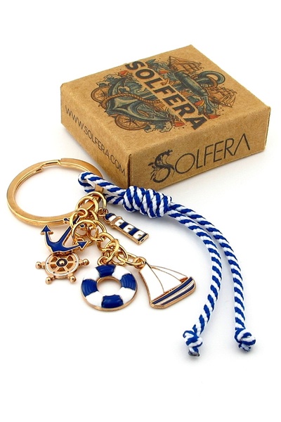 Solfera Breloc metalic cu ornament pentru geantă, cu tematică marină, bleumar...