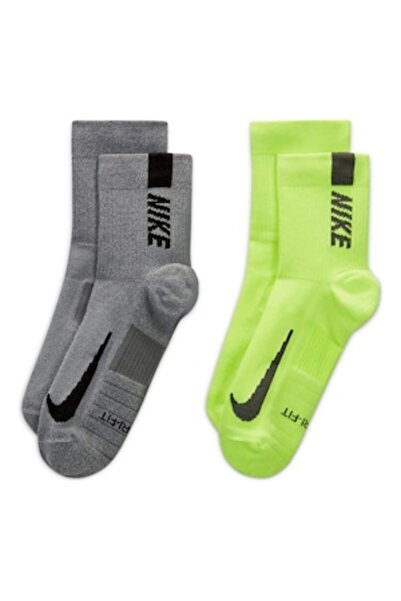 Nike Set șosete de alergare unisex - 2 perechi, gri/verde neon