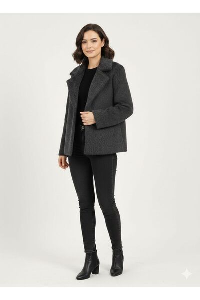 marvion Kadın Kruvaze Yaka Çıtçıtlı Suni Kürk Ceket