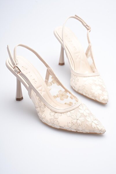 AYS SHOES حذاء نسائي بكعب ستيليتو مزين بالزهور والدانتيل لفساتين السهرة