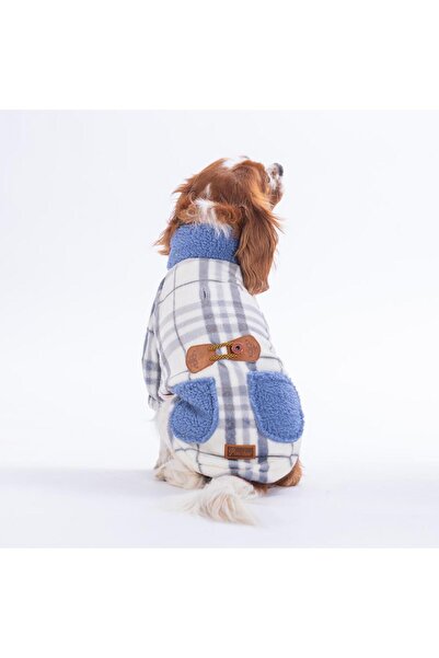 Pawstar Cream Chicago Checks V2 Plaid Pattern Buttoned Dog Coat Thick Plush D...