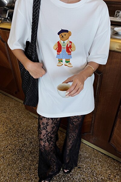 The Champ Clothing Γυναικείο μπλουζάκι oversize με στάμπα Campus Bear σε λευκ...