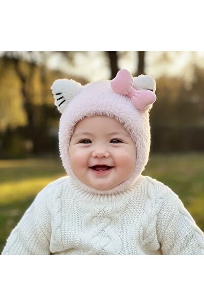 GlassySKY (6 أشهر - 1.5 سنة) قبعة شتوية محبوكة للأطفال البنات مع أذني قطة