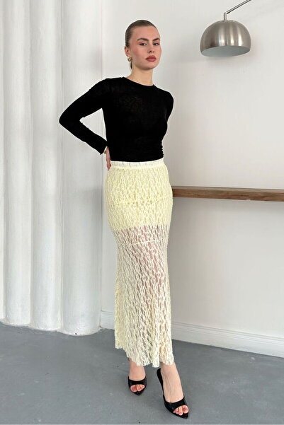 Caddebostan Moda Yellow Lace Skirt Modern Premium Luxury Trend Design Skirt