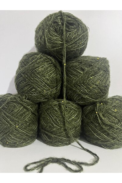 İPEK YÜN İPLİK DÜNYASI Moher Burgulu (Khaki) Cotton Sim (Khaki) with Gold Fla...