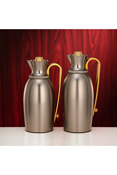 Almarjan Vacuum Flask Set 0.75 L & 1 L Matte Nickel & Gold