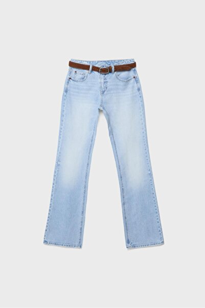 Stradivarius بنطال جينز D68 بقصّة واسعة مع حزام