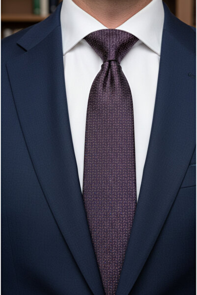 Gutiero Classic Tie with Purple Patterned Handkerchief