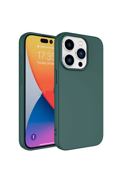 Paladyum Case غطاء سيليكون متوافق مع iPhone 15 Pro بلون أخضر داكن مخملي من ال...