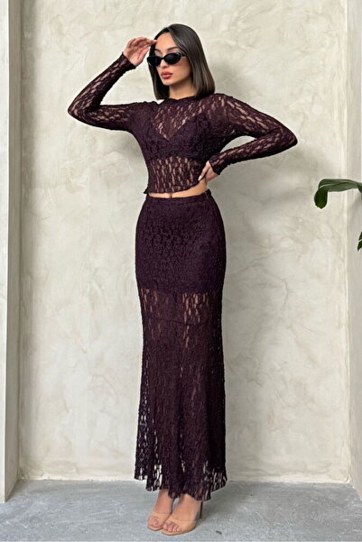 Caddebostan Moda Burgundy Lace Skirt Modern Premium Luxury Trend Design Skirt