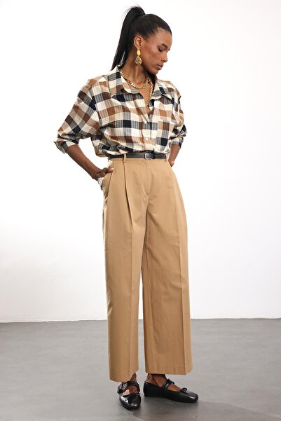 5in1Canpolat Camel Belted Pencil Pants
