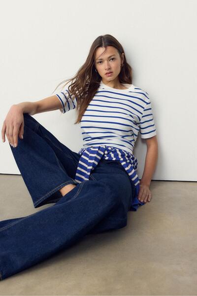 Stradivarius Çizgili, heavy weight, regular fit basic tişört