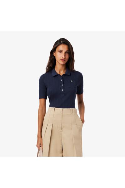 Lacoste قميص بولو بقصة ضيقة من ماركة Pointelle، مقاس L.12.D - DF5296-00-166