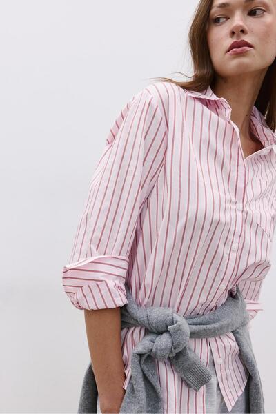 Stradivarius Basic çizgili poplin cepli gömlek