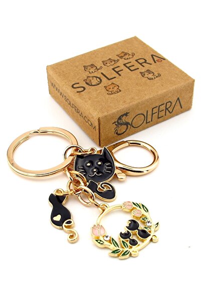 Solfera Cute Kittens Black Cats Tulip Motif Bag Ornament Charm Metal Keychain...