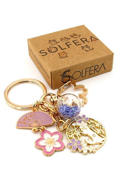 Solfera Breloc metalic cu ornament pentru geantă, cu pisică albă, stea mov, b...