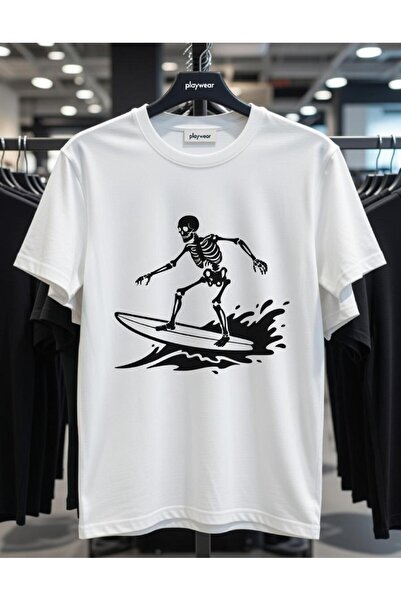 playwear PLAY WEAR Tricou unisex cu imprimeu SKELETON SURFER, cu decolteu rotund