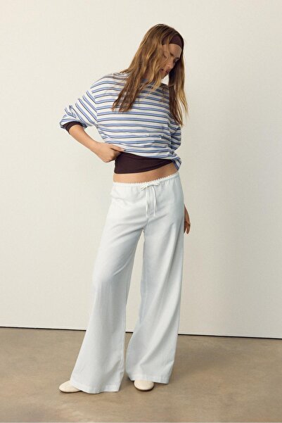 Stradivarius Keten görünümlü geniş paça pantolon