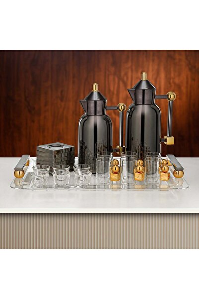 Almarjan Tea & Coffee Set 21 Pieces Gun Black with Gold