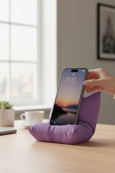 Pazarois حامل هاتف بتصميم خاص مع وسادة على شكل وسادة باللون الأرجواني