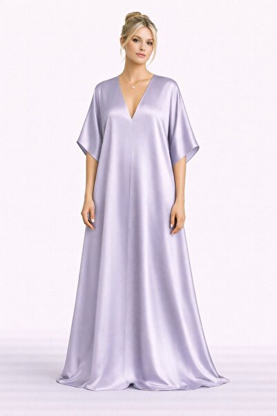 UNTIMELY Deep V-Neck, A-Form Fit Maxi Stylish Satin Dress