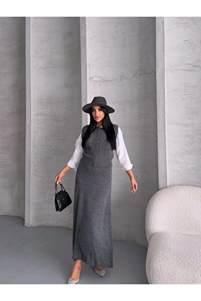 erki triko Button Detailed Vest Skirt Knitwear Set