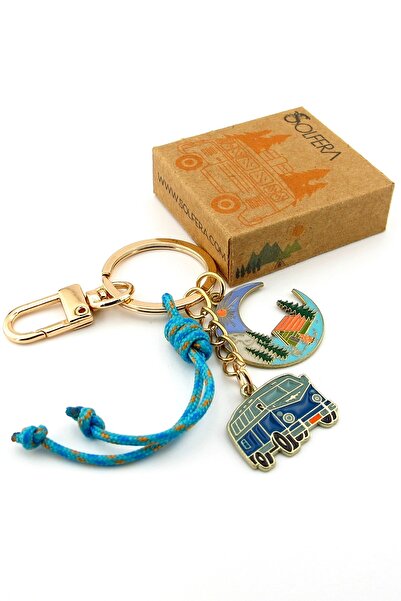 Solfera Camper Minibus Travel Moon Trip Nature Bag Ornament Charm Metal Keych...