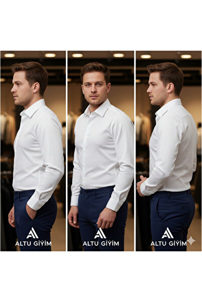 DiYer ALTU GİYİM Erkek Slim Fit Beyaz Klasik Gömlek – Uzun Kollu, Şık & Rahat...