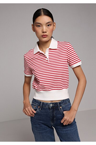 Colin's Slim Fit Polo Neck Striped Women's Red Short Sleeve T-Shirt