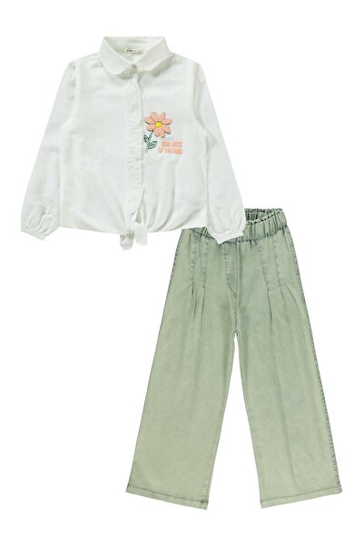 Civil Girls Robası Çiçek Baskılı 6-9 Yaş Takım - Ekru 7-8 Yaş