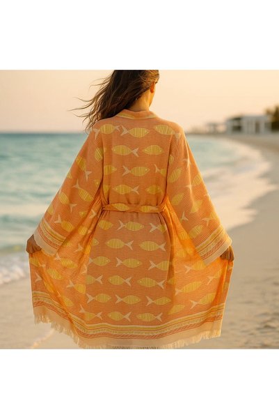 HB&Victory 100% Cotton Muslin Jacquard Kimono Kaftan Bathrobe