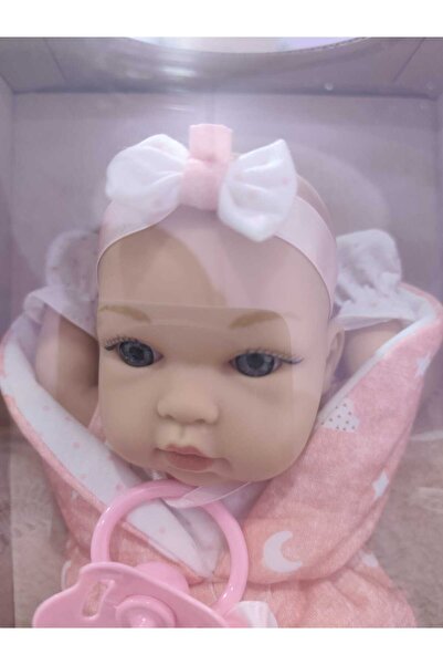 Boratila Toys 32 CM Tam Vinil Kıyafetli Güzel Bebek Emzik Aksesuarlı Pembe