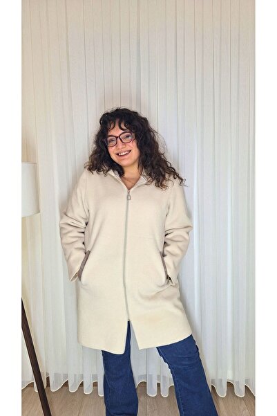 Ayşen Butik %100 Yün Uzun Kaban / Krem
