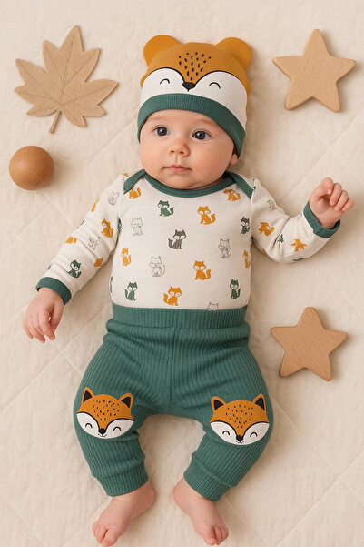 Beruflic طقم رجالي منقوش من Little Fox مكون من 3 قطع مصنوع من القطن بنسبة 100%