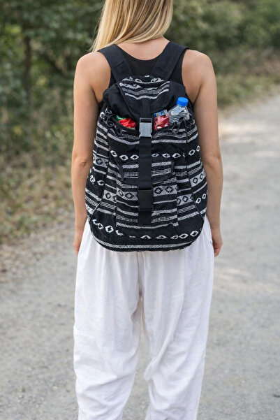 EREN STYLE Ethnic Patterned Lined Woven Pocket Backpack