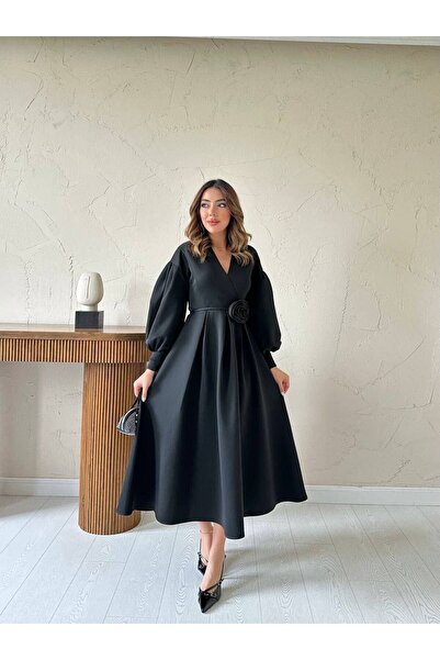 Ekim Store Double-Breasted Rose Belted Flounce Dress