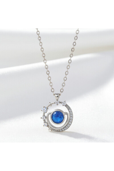 toptanhanem قلادة ذهبية اللون بتصميم جالاكسي مرصعة بحجر الكريستال الأزرق - هد...