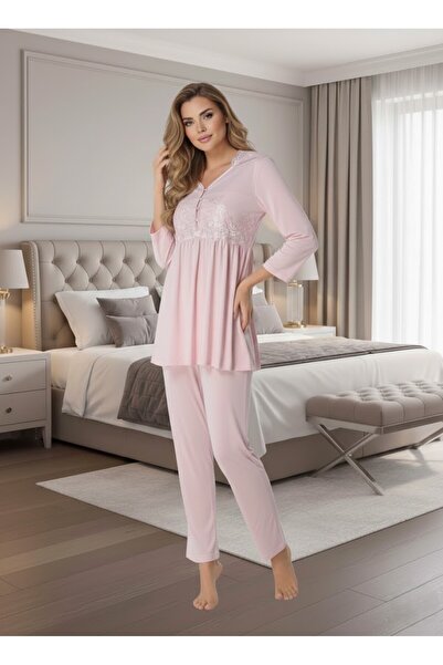 Lohusa Homewear Women's Pink Stylish Lace Embroidered Long Sleeve Maternity P...