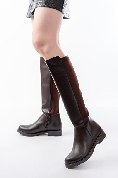 Zerenyus Exi̇n-165-305 Premium Brown Back Stretch Zipper Daily Women's Boots