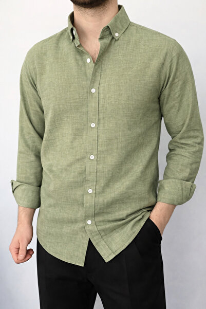 Stylo Men Erkek Krınkıl Keten Mint Yeşili Gömlek