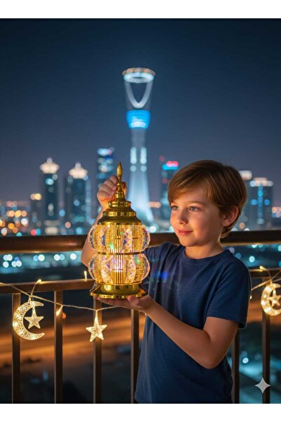 dehkah فانوس رمضان مصباح مأذنة ضوء دهبي كريستال 820-2 وانشودة مرحب مرحب يا هلال